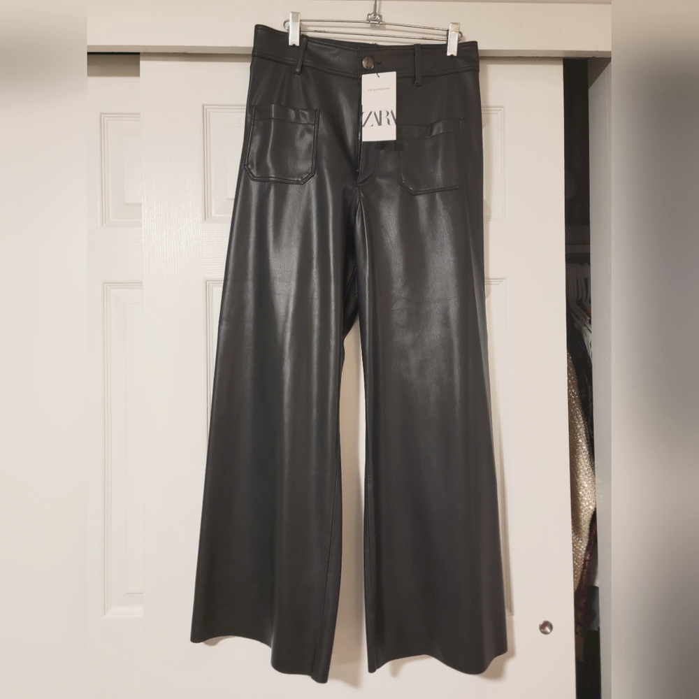 Zara Black Faux Leather Marine Style Pant